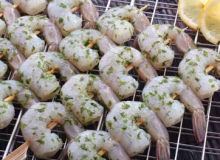 PTO skewered marinated Vannamei shrimps